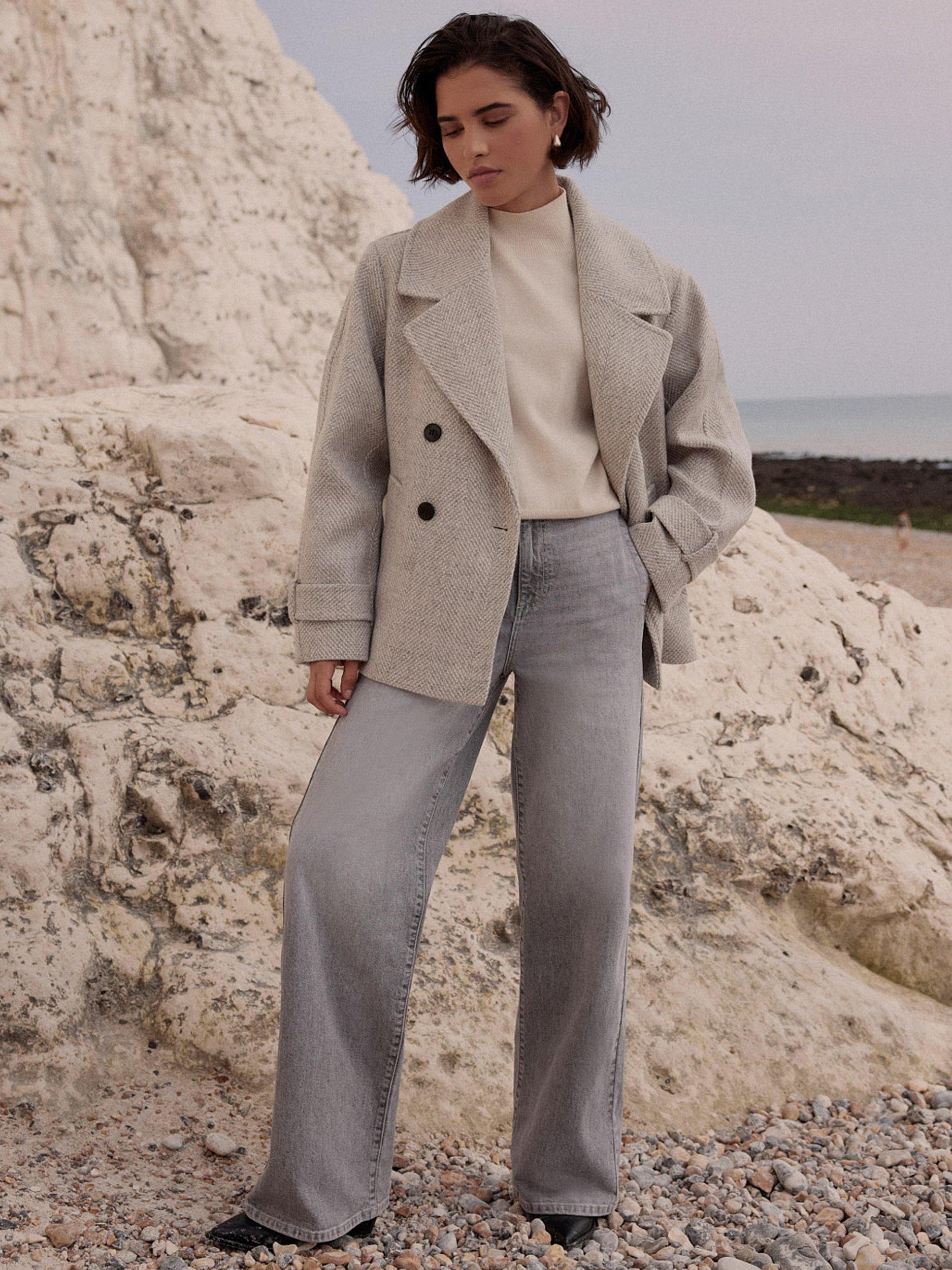 Product image 3 of 8, which shows Mint Velvet Double Breasted Textured Jacket , Grey, XS