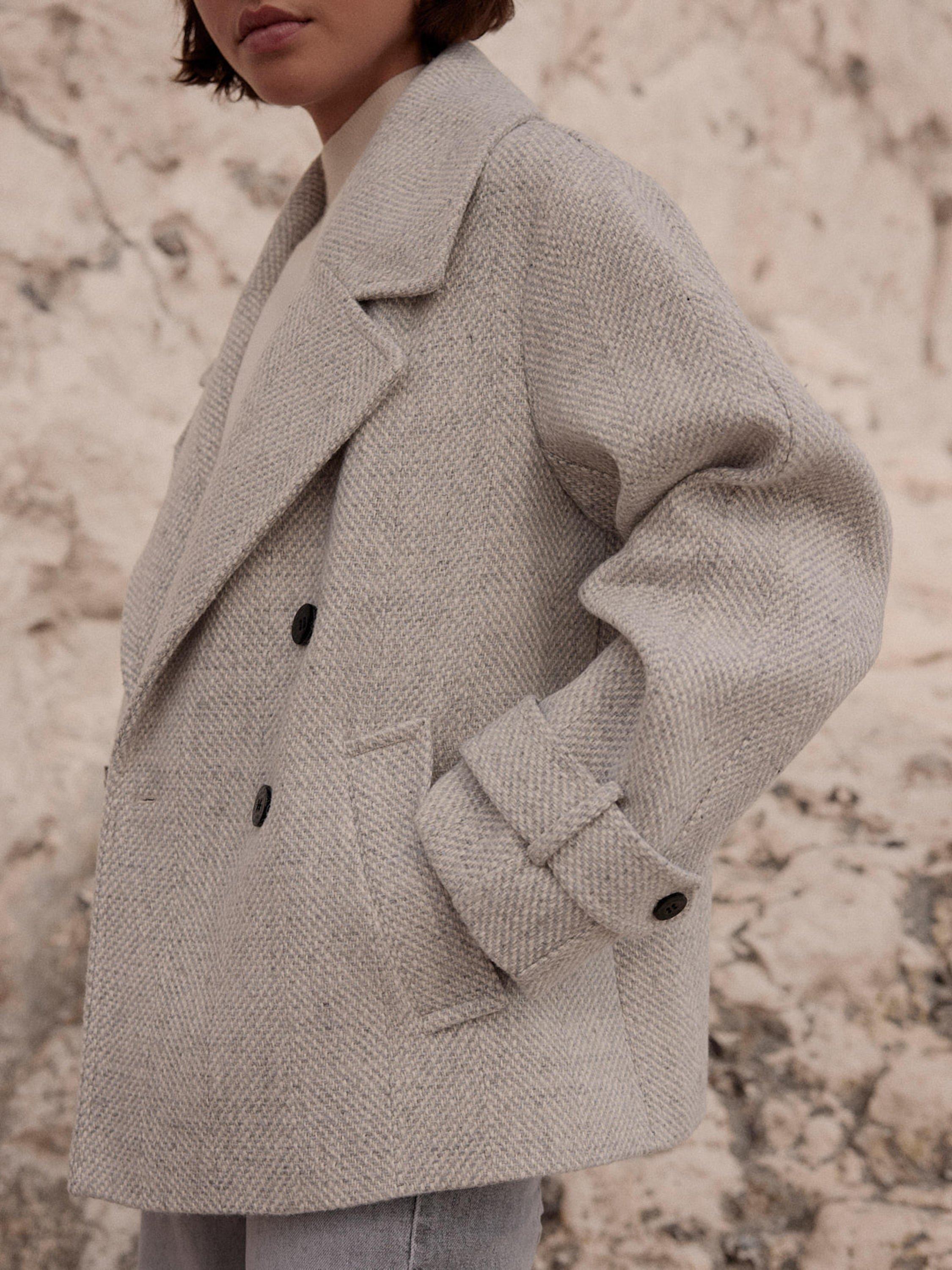 Product image 5 of 8, which shows Mint Velvet Double Breasted Textured Jacket , Grey, XS