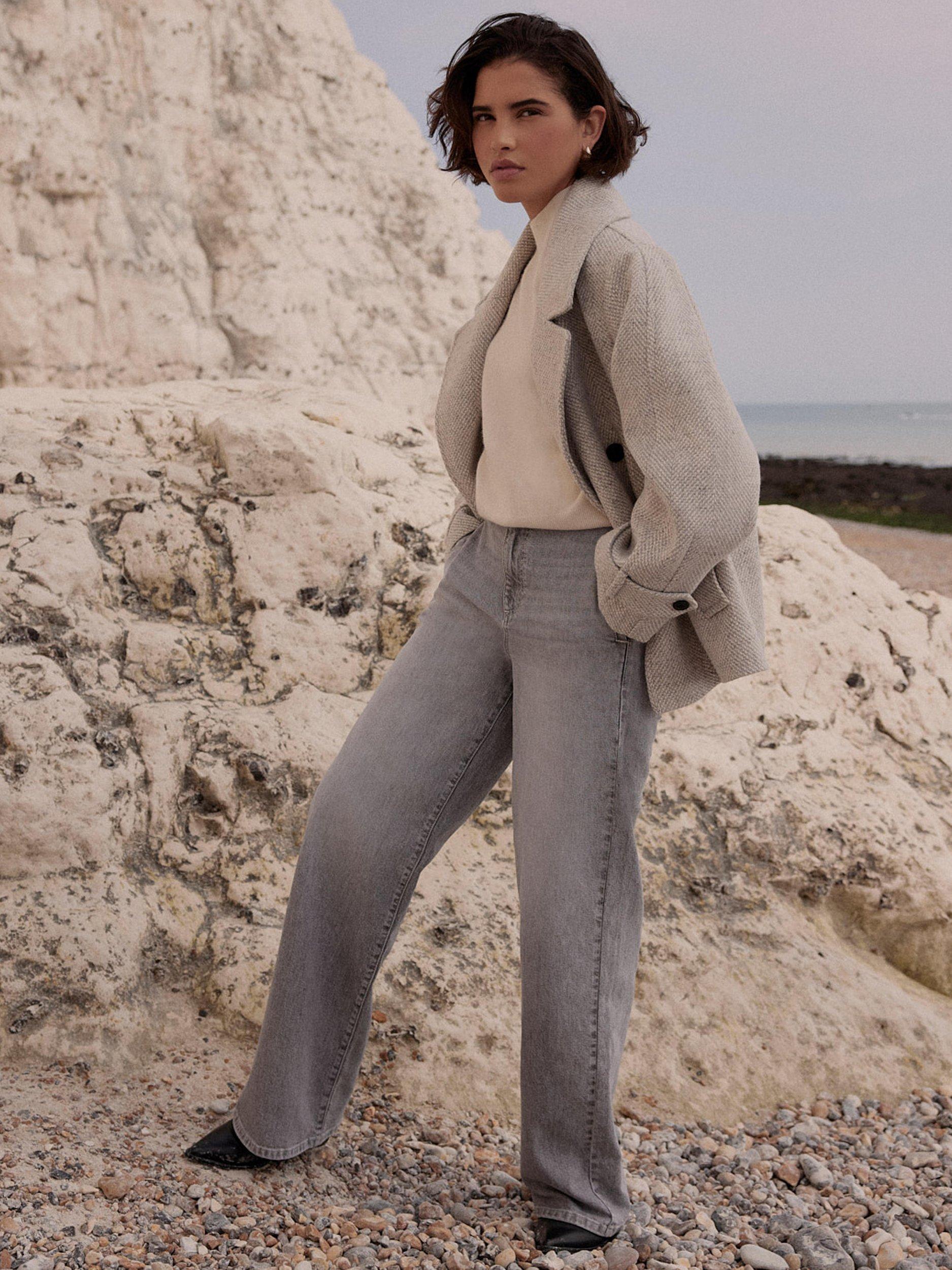 Product image 6 of 8, which shows Mint Velvet Double Breasted Textured Jacket , Grey, XS