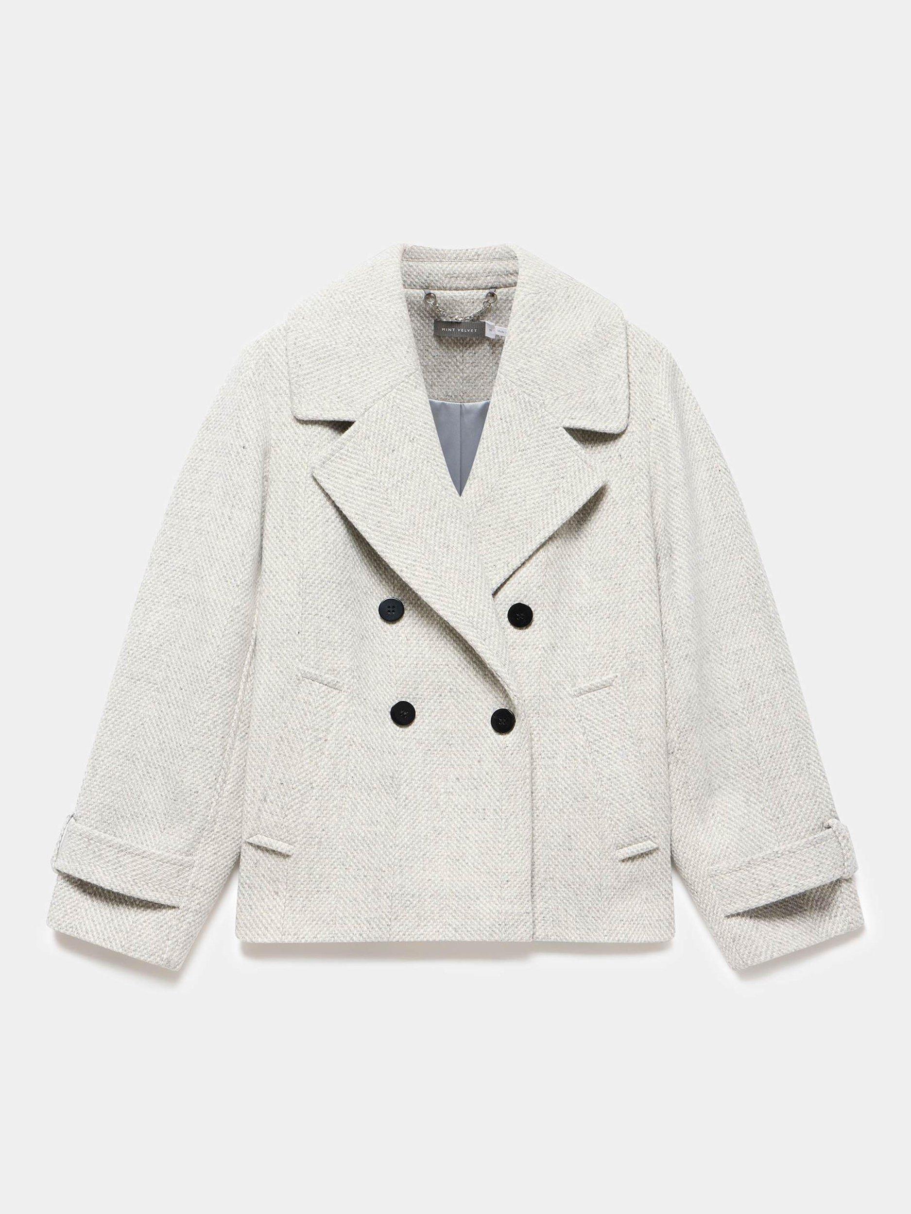 Product image 7 of 8, which shows Mint Velvet Double Breasted Textured Jacket , Grey, XS