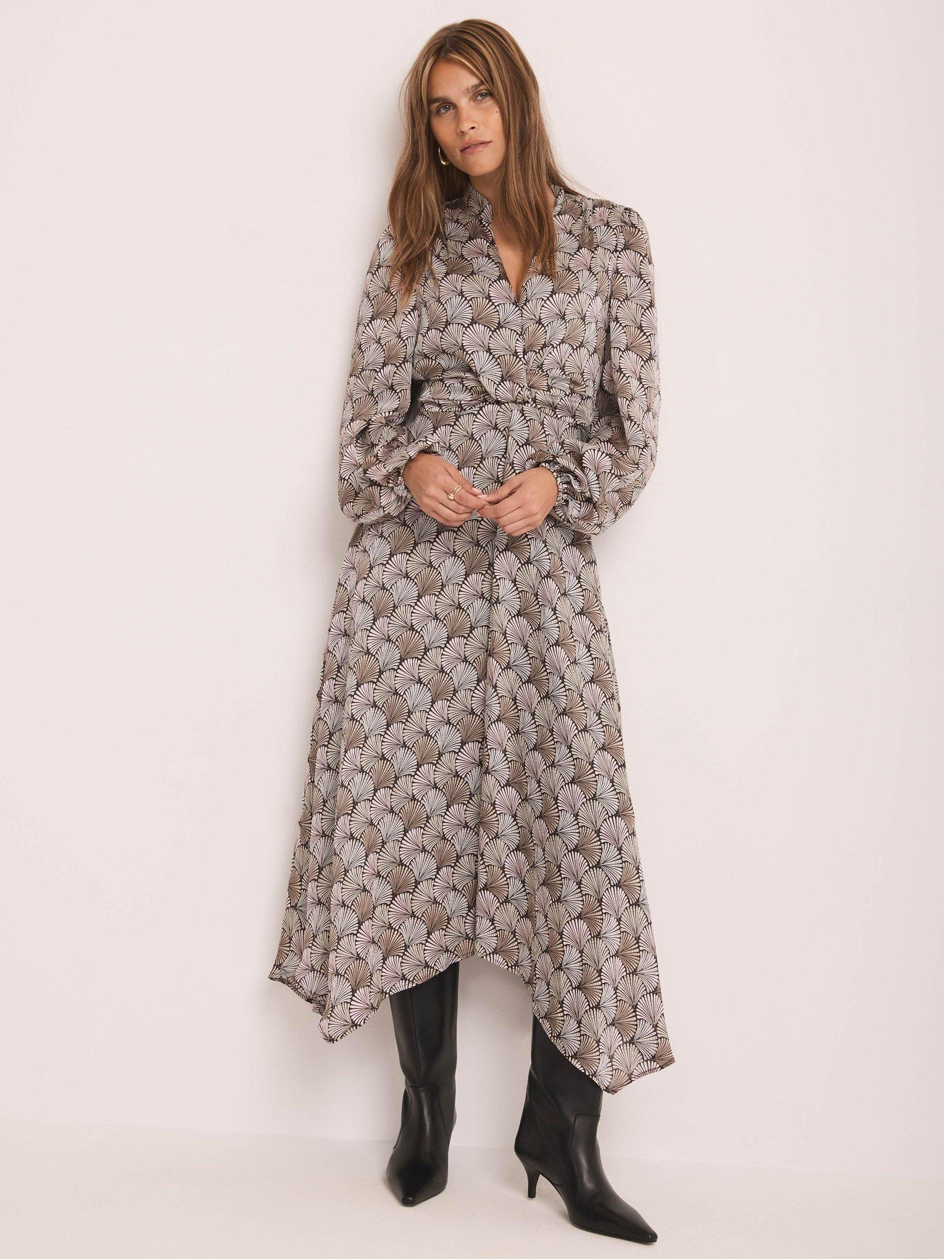 Product image 1 of 11, which shows Mint Velvet Geometric Print Midi Dress, Natural/Multi, 6