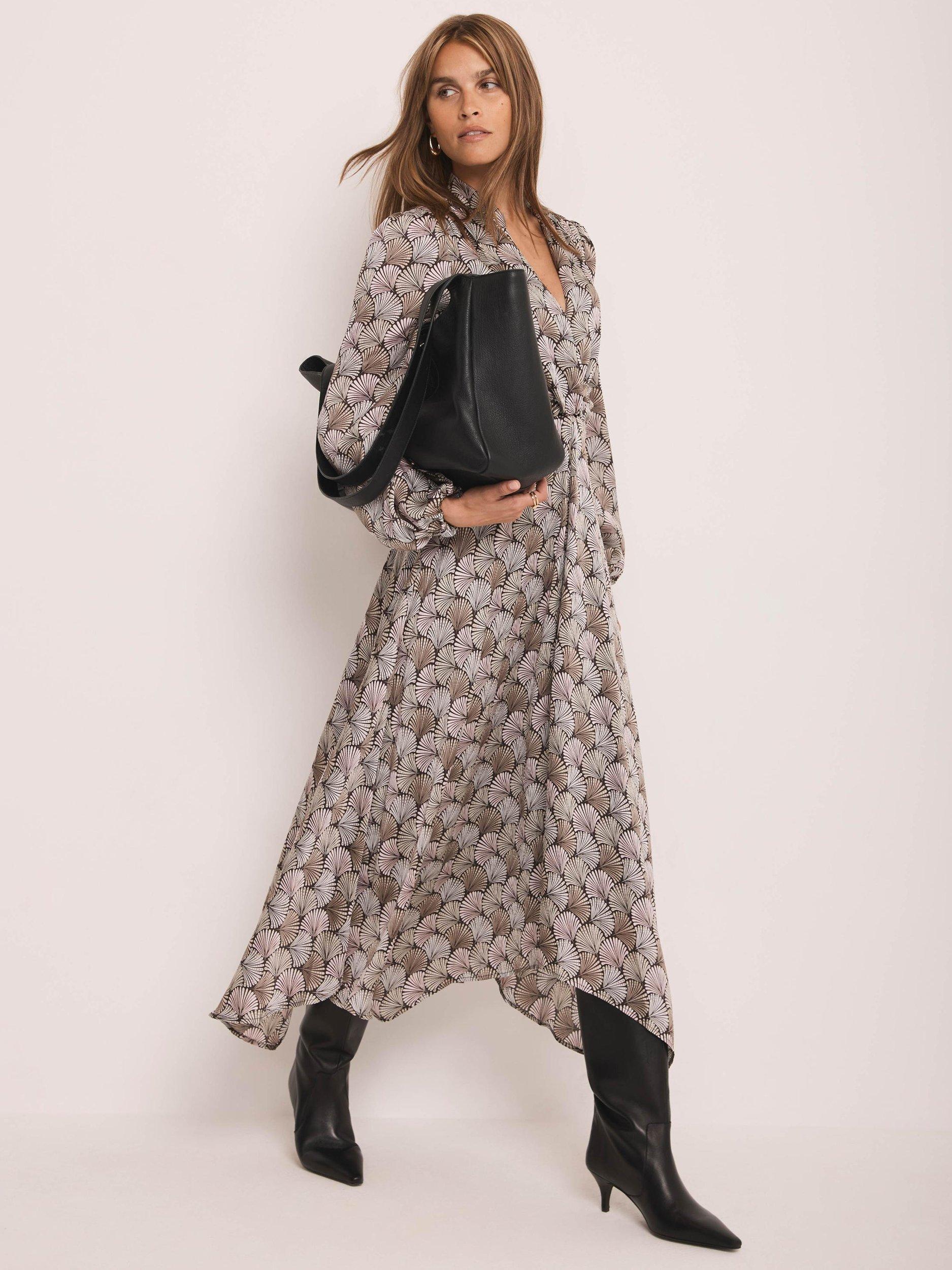 Product image 2 of 11, which shows Mint Velvet Geometric Print Midi Dress, Natural/Multi, 6