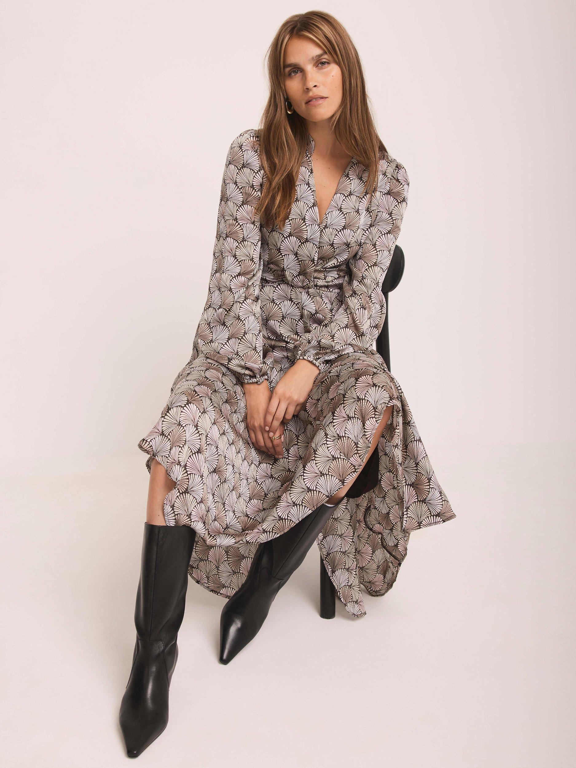 Product image 3 of 11, which shows Mint Velvet Geometric Print Midi Dress, Natural/Multi, 6