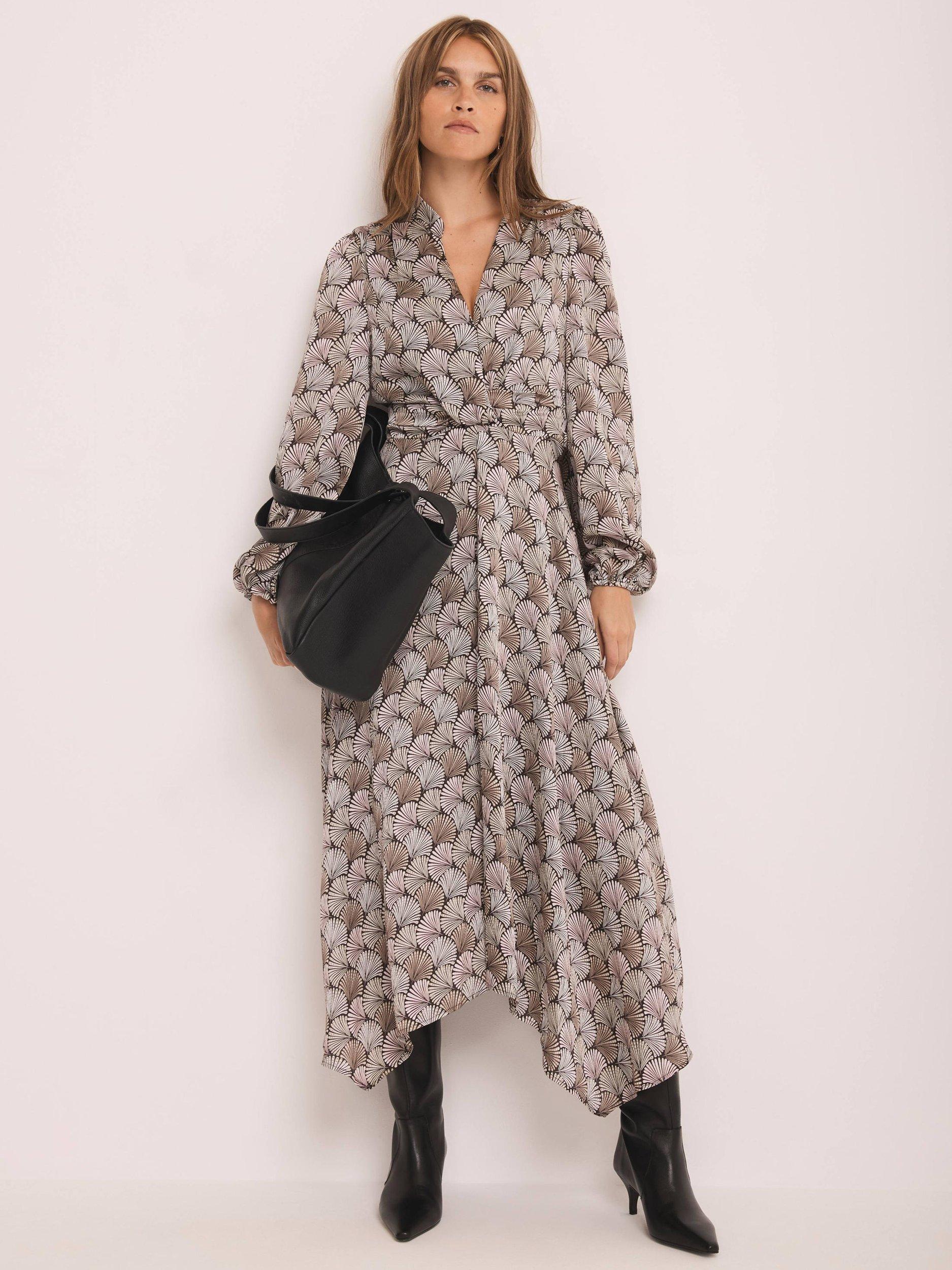 Product image 4 of 11, which shows Mint Velvet Geometric Print Midi Dress, Natural/Multi, 6