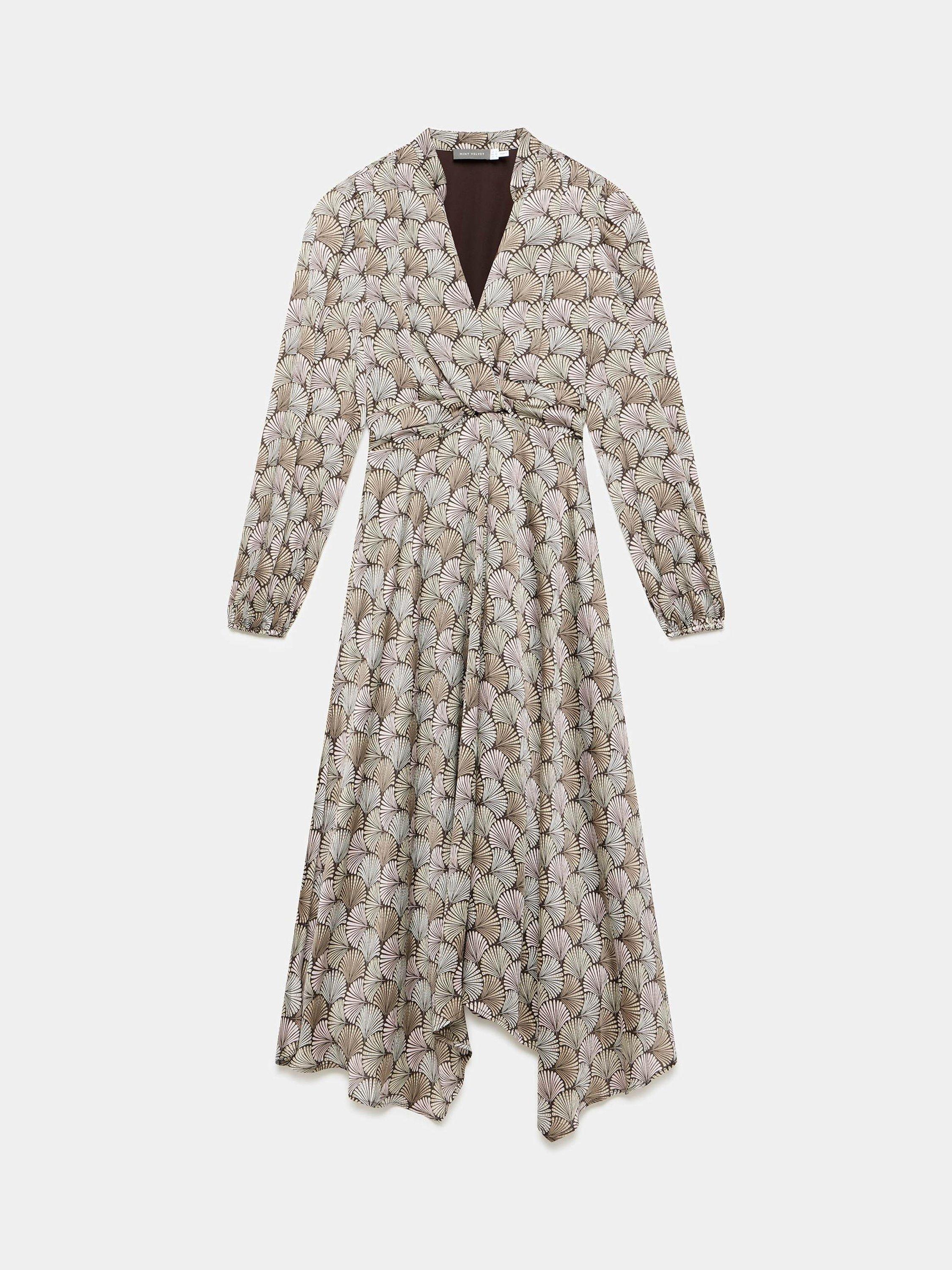 Product image 8 of 11, which shows Mint Velvet Geometric Print Midi Dress, Natural/Multi, 6