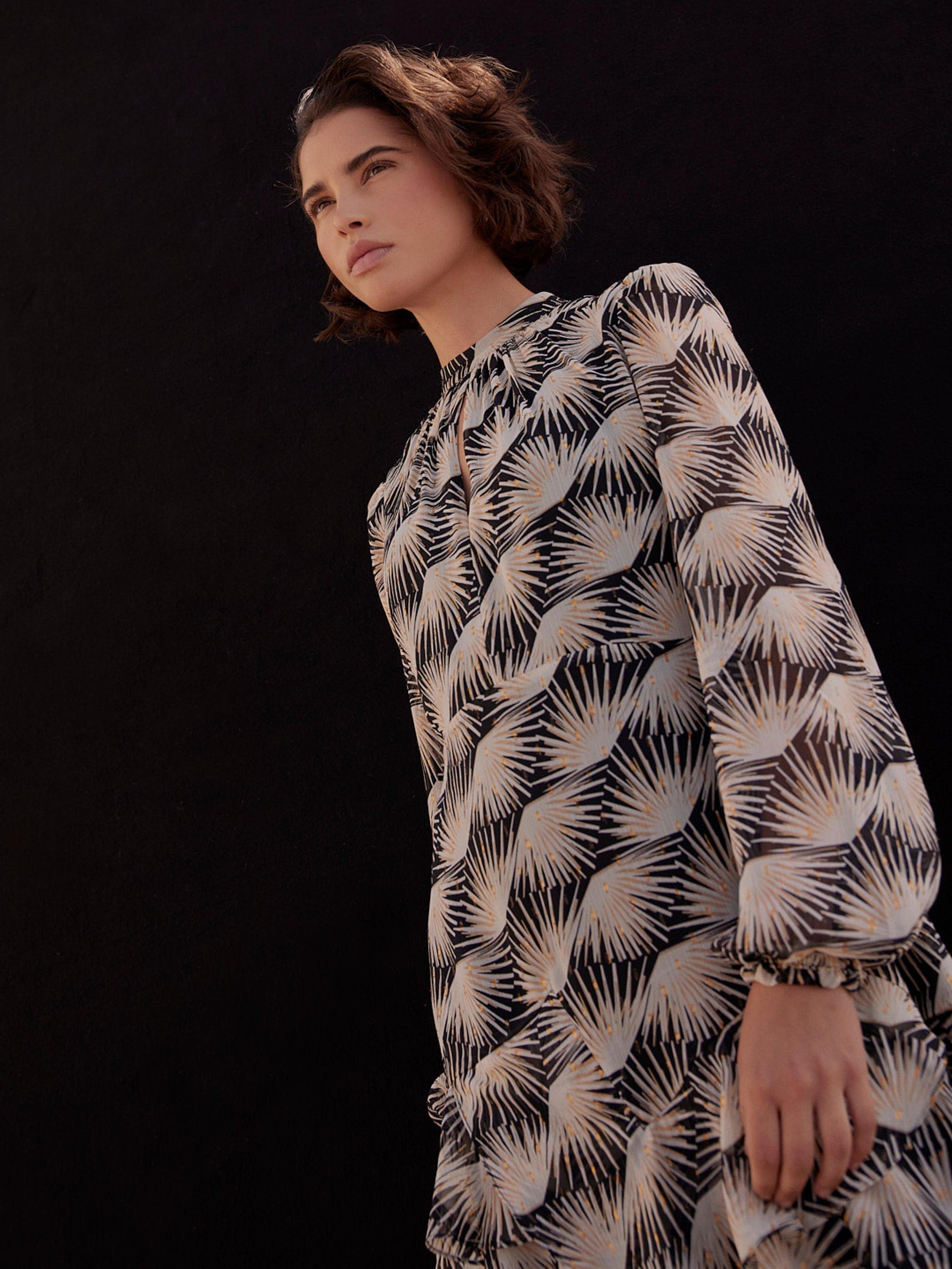 Product image 3 of 8, which shows Mint Velvet Geometric Print Mini Dress, Black/Multi, 6