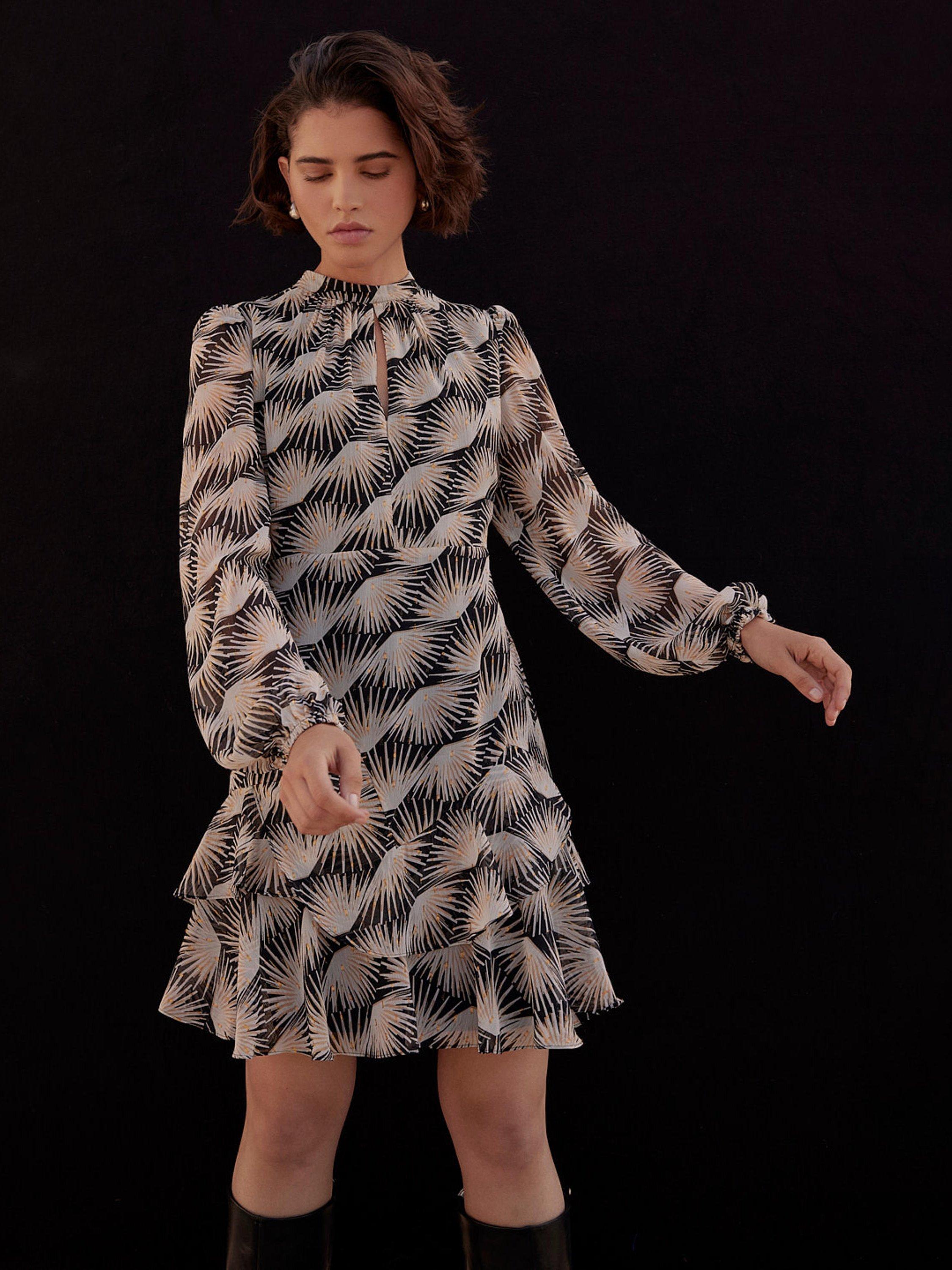 Product image 4 of 8, which shows Mint Velvet Geometric Print Mini Dress, Black/Multi, 6