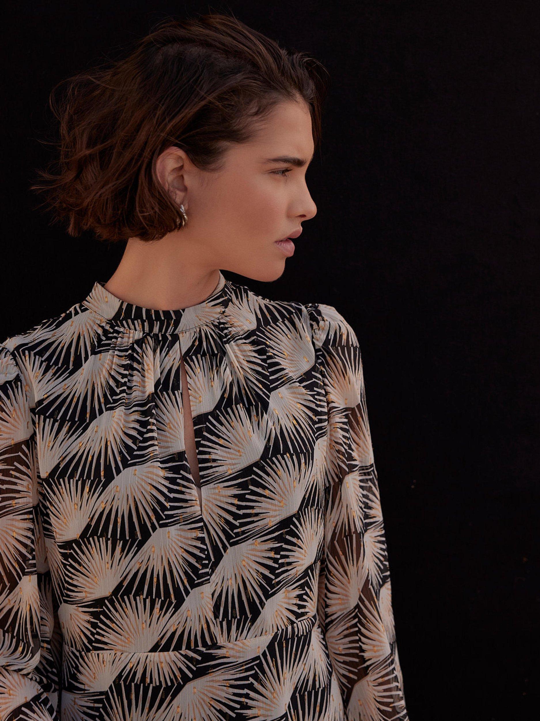 Product image 6 of 8, which shows Mint Velvet Geometric Print Mini Dress, Black/Multi, 6