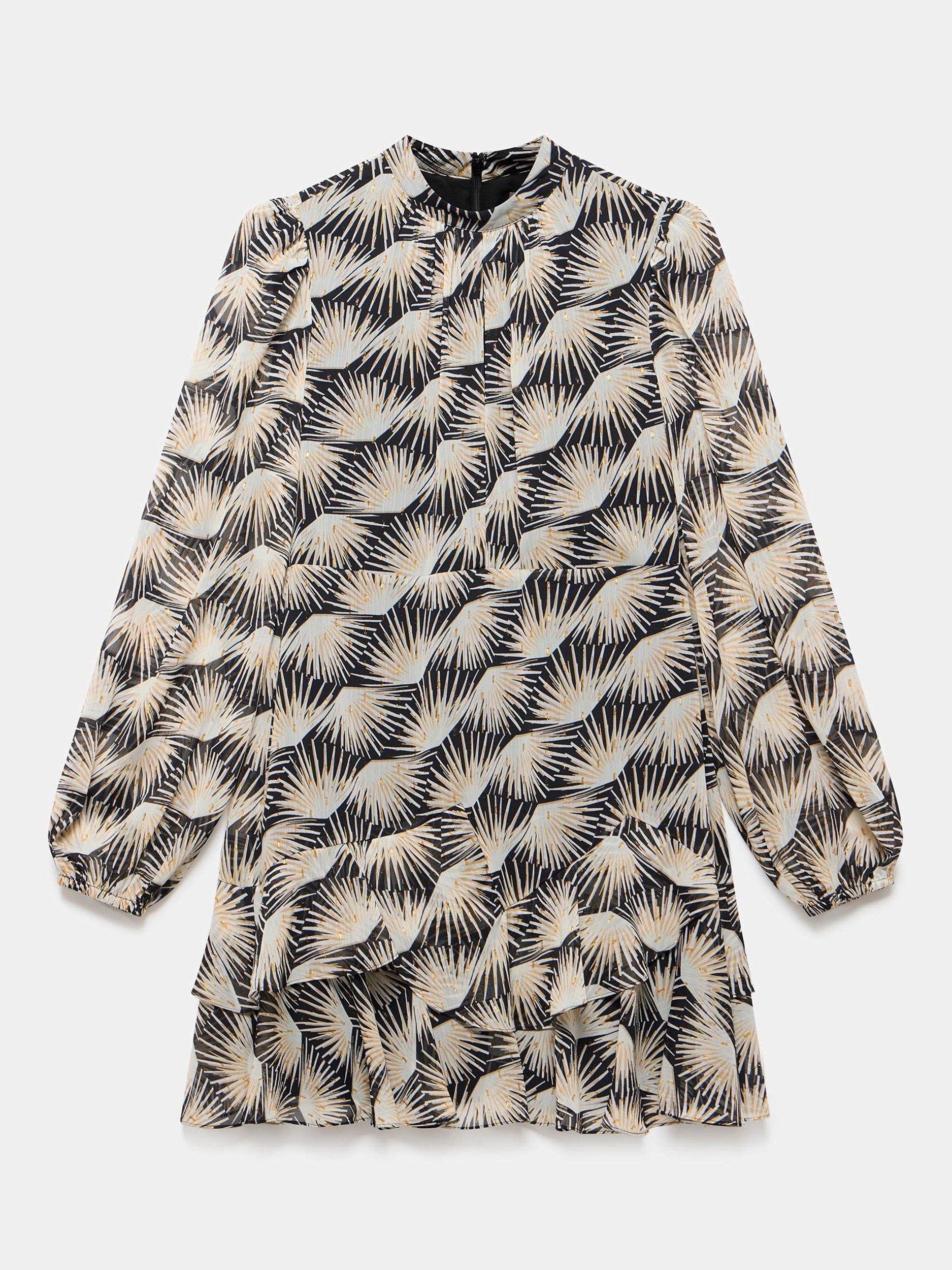 Product image 7 of 8, which shows Mint Velvet Geometric Print Mini Dress, Black/Multi, 6