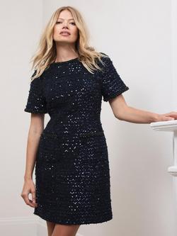 Mint Velvet Embellished Short Sleeve Round Neck Mini Dress - view 2, Blue Navy
