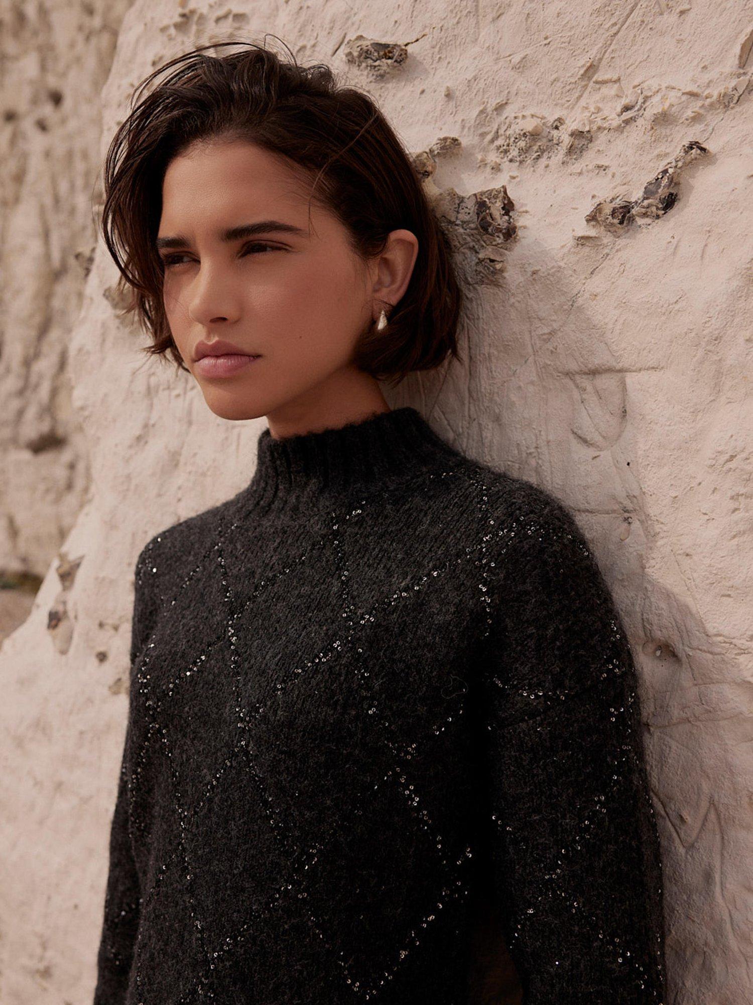 Product image 3 of 8, which shows Mint Velvet Mini Funnel Neck Jumper Dress, Grey, XL