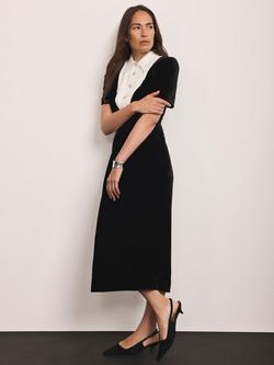 Mint Velvet Midi Short Sleeved Velvet Shirt Dress - view 2, Black