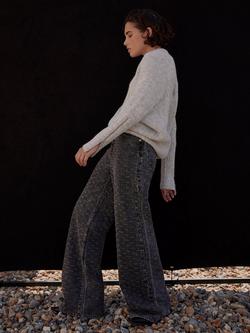 Mint Velvet Textured Diamante Embellished Wide Leg Jeans - view 2, Grey