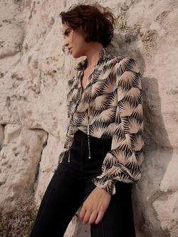 Mint Velvet Geometric Print Tie Neck Buttoned Blouse - view 2, Black/Multi