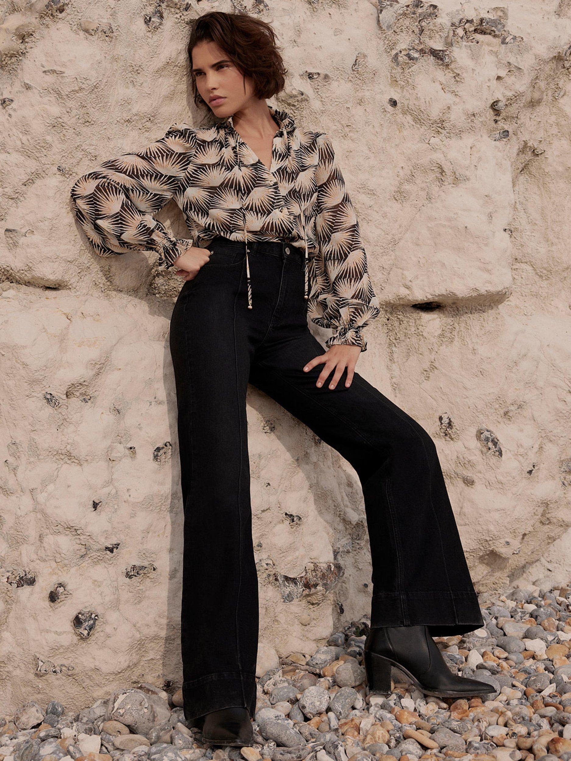 Product image 4 of 7, which shows Mint Velvet Geometric Print Tie Neck Buttoned Blouse , Black/Multi, XL