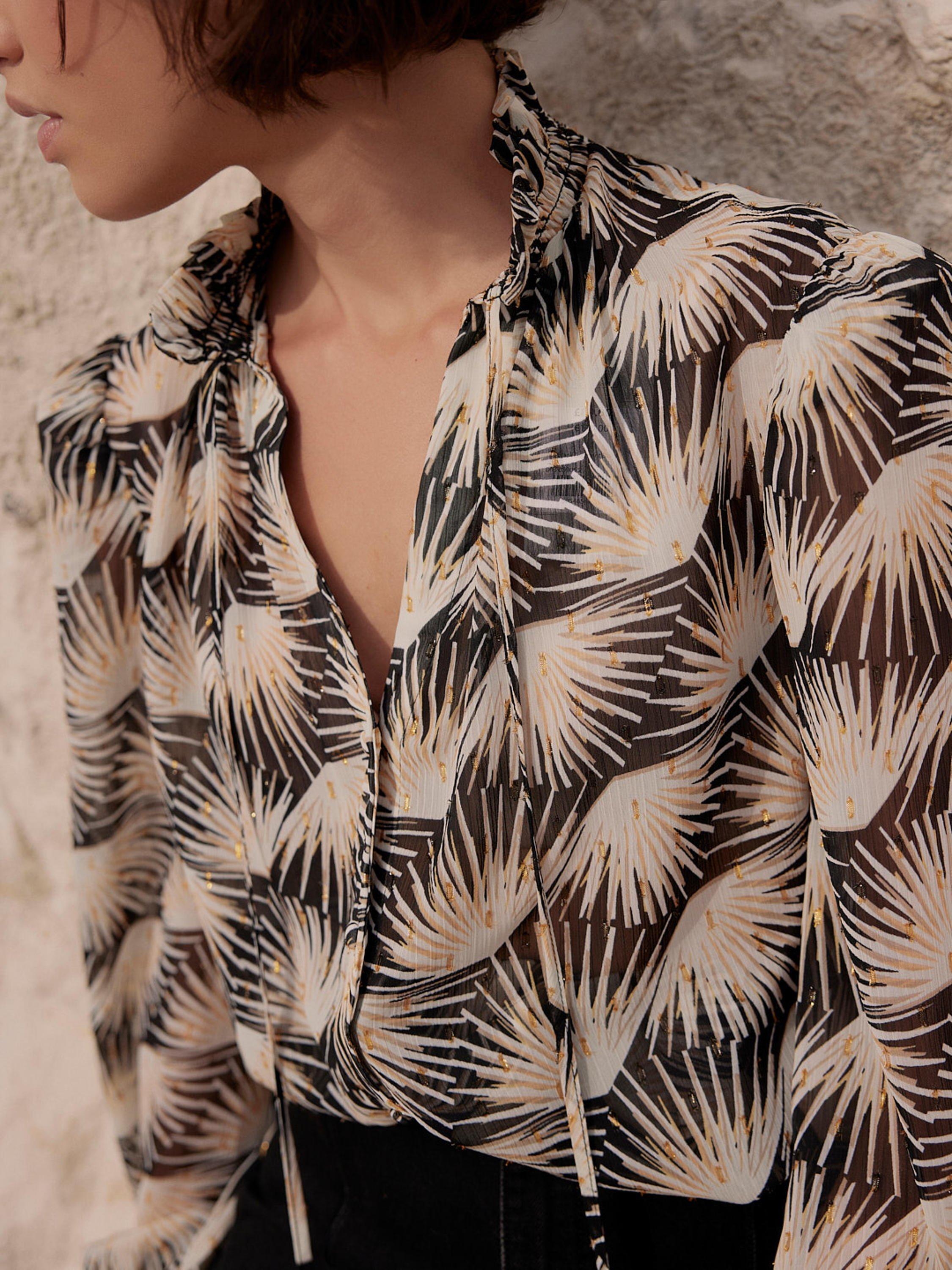 Product image 5 of 7, which shows Mint Velvet Geometric Print Tie Neck Buttoned Blouse , Black/Multi, XL