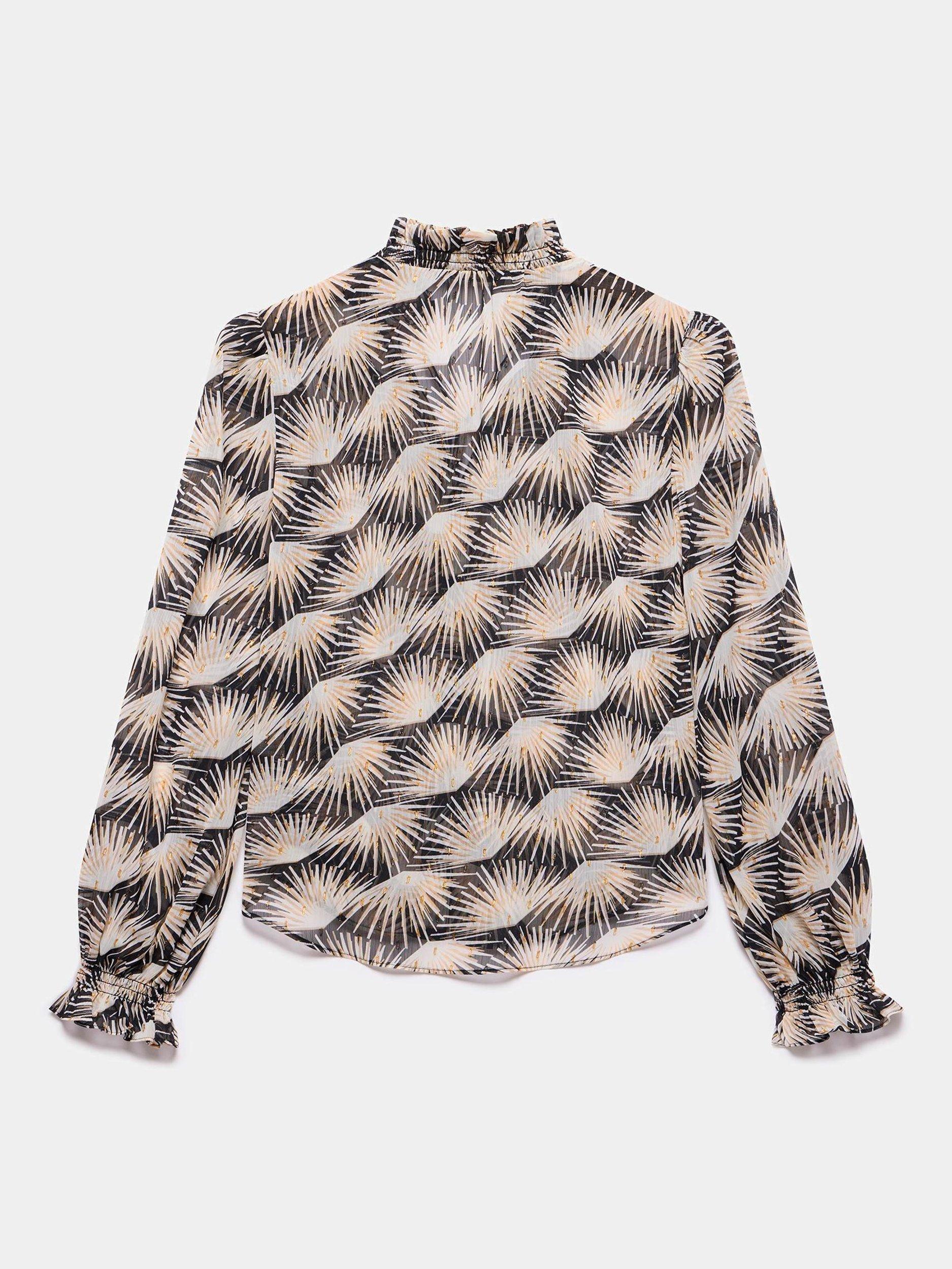 Product image 7 of 7, which shows Mint Velvet Geometric Print Tie Neck Buttoned Blouse , Black/Multi, XL