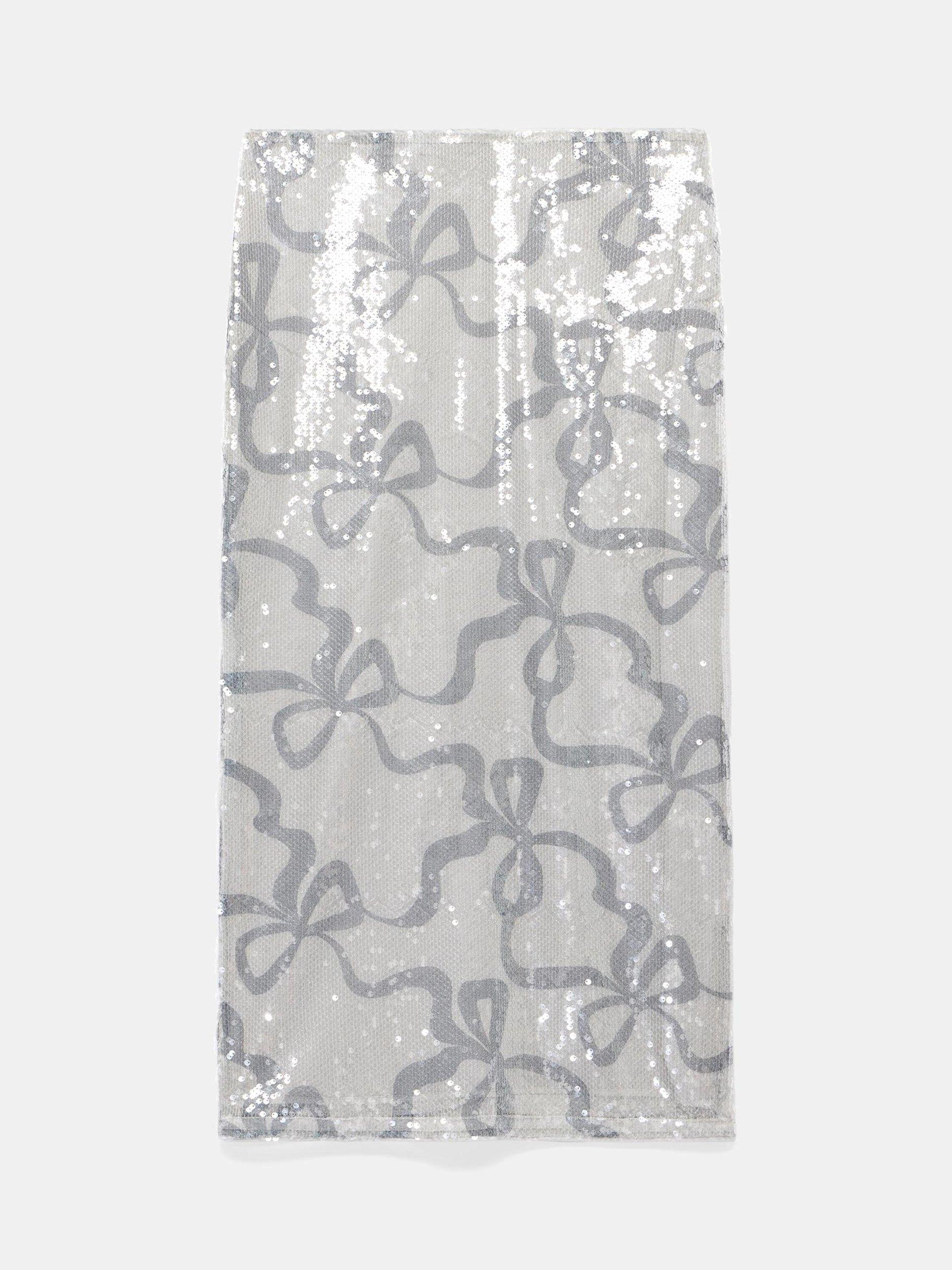 Product image 6 of 7, which shows Mint Velvet Sparkly Midi Pencil Skirt, Grey, 8
