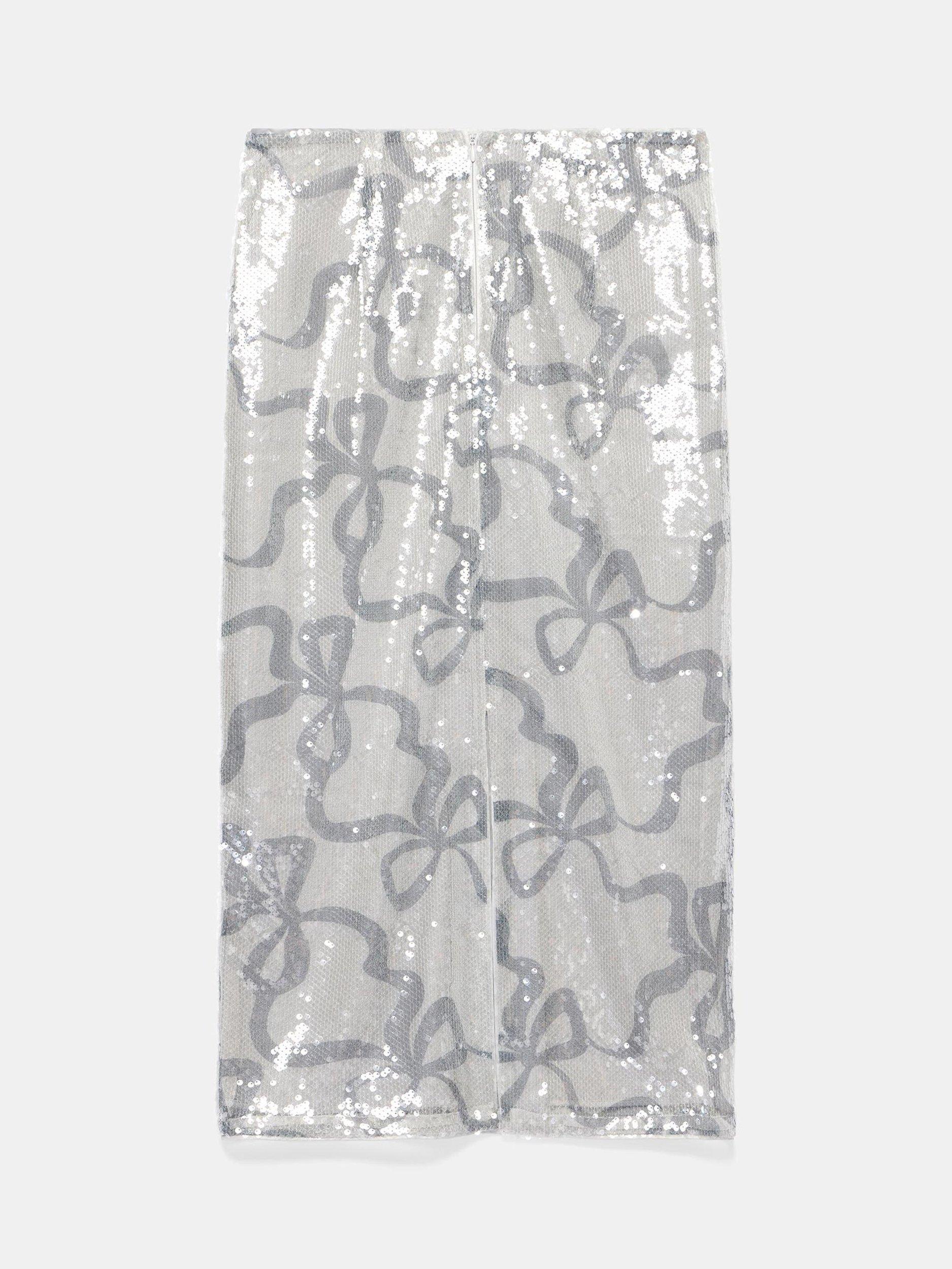 Product image 7 of 7, which shows Mint Velvet Sparkly Midi Pencil Skirt, Grey, 8