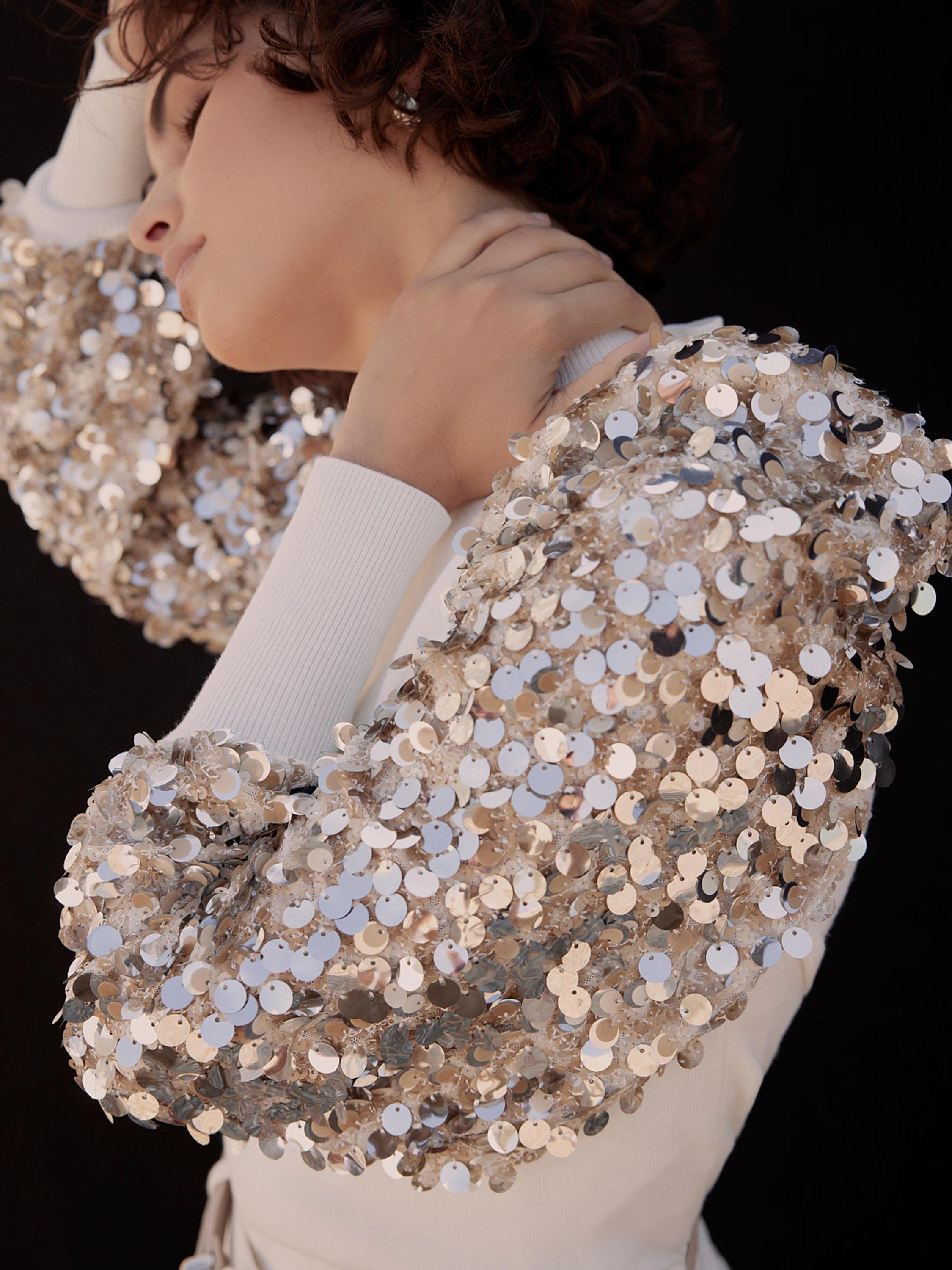 Product image 4 of 7, which shows Mint Velvet Sequin Sleeve Jumper, White Ivory, M