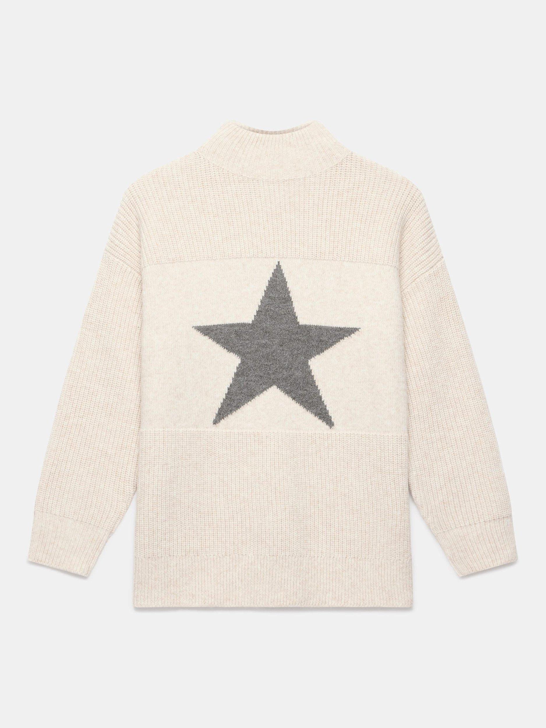 Product image 6 of 7, which shows Mint Velvet Wool Blend Star Funnel Neck Jumper, Natural, M