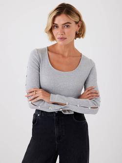 Mint Velvet Scoop Neck Long Sleeve T-Shirt, Grey
