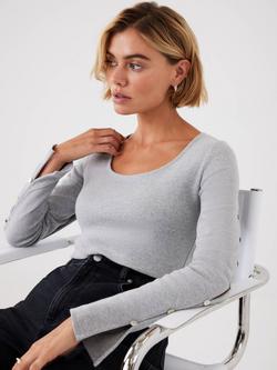 Mint Velvet Scoop Neck Long Sleeve T-Shirt - view 2, Grey