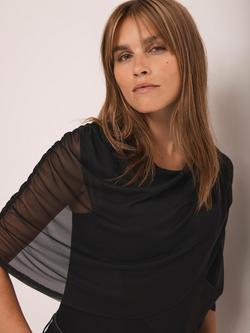 Mint Velvet Mesh Round Neck Cape Detail Top - view 2, Black