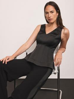 Mint Velvet Structured V-Neck Satin Top - view 2, Black