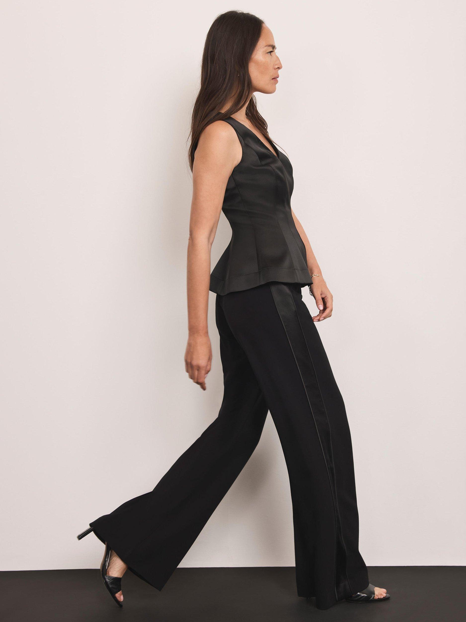 Product image 3 of 7, which shows Mint Velvet Structured V-Neck Satin Top, Black, 6
