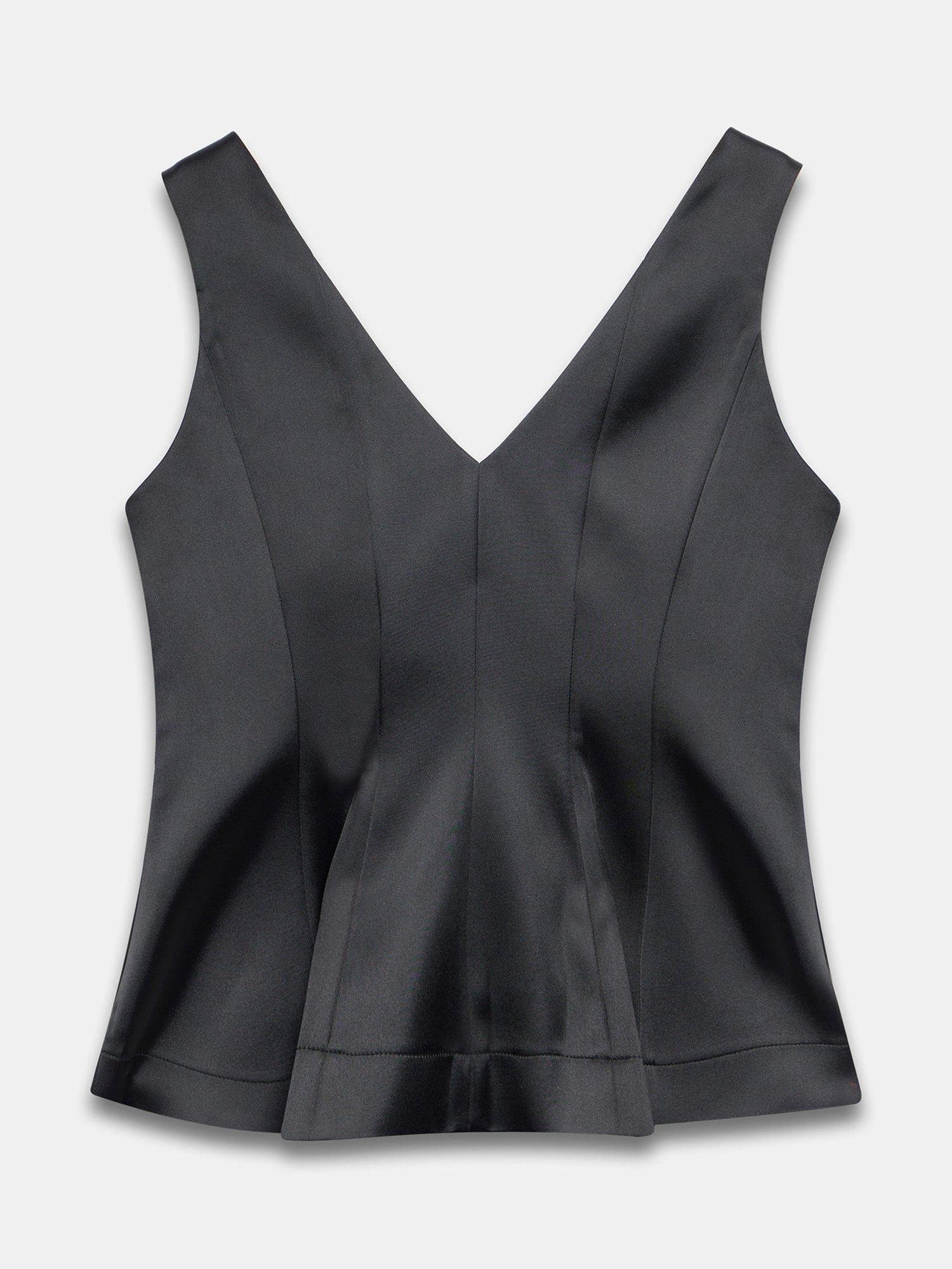 Product image 7 of 7, which shows Mint Velvet Structured V-Neck Satin Top, Black, 6