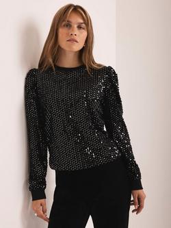 Mint Velvet Embellished Velvet Sweatshirt - view 2, Black