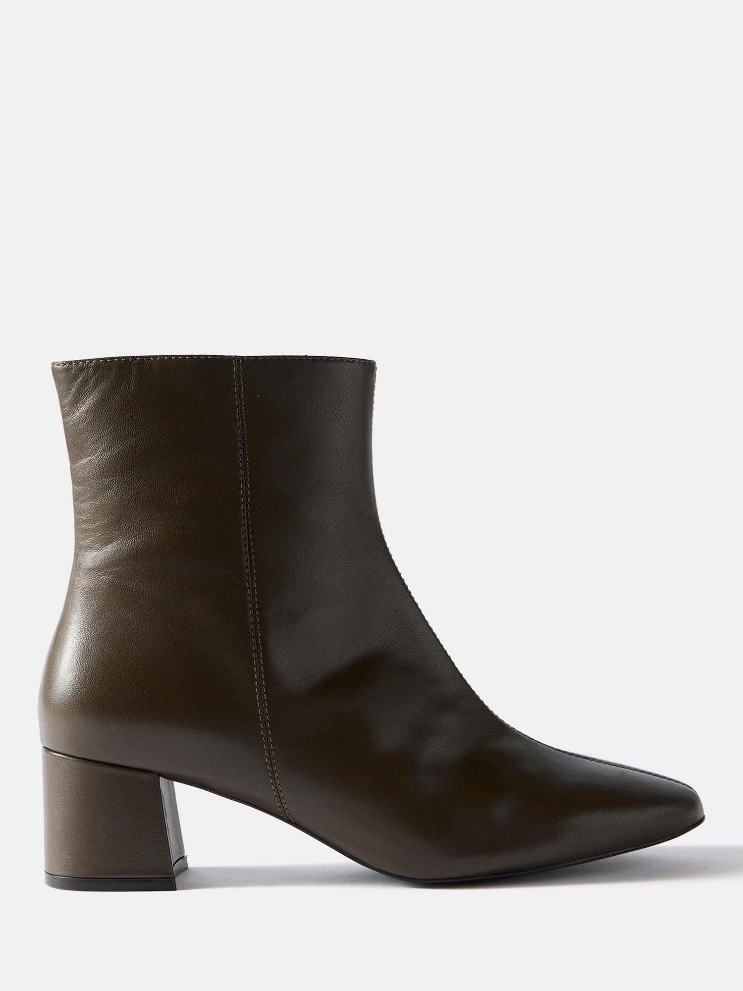 Product image 1 of 2, which shows Mint Velvet Leather Ankle Boots, Green Khaki, 3
