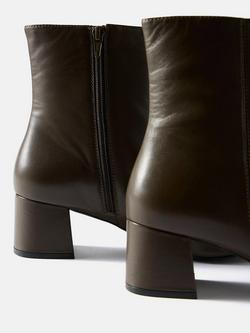 Mint Velvet Leather Ankle Boots, Green Khaki - view 2, Green Khaki