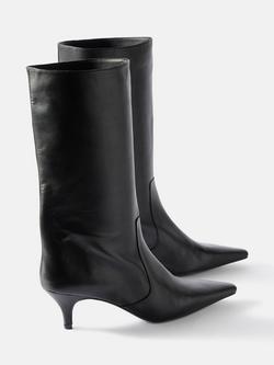 Mint Velvet Leather Calf Boots, Black - view 2, Black