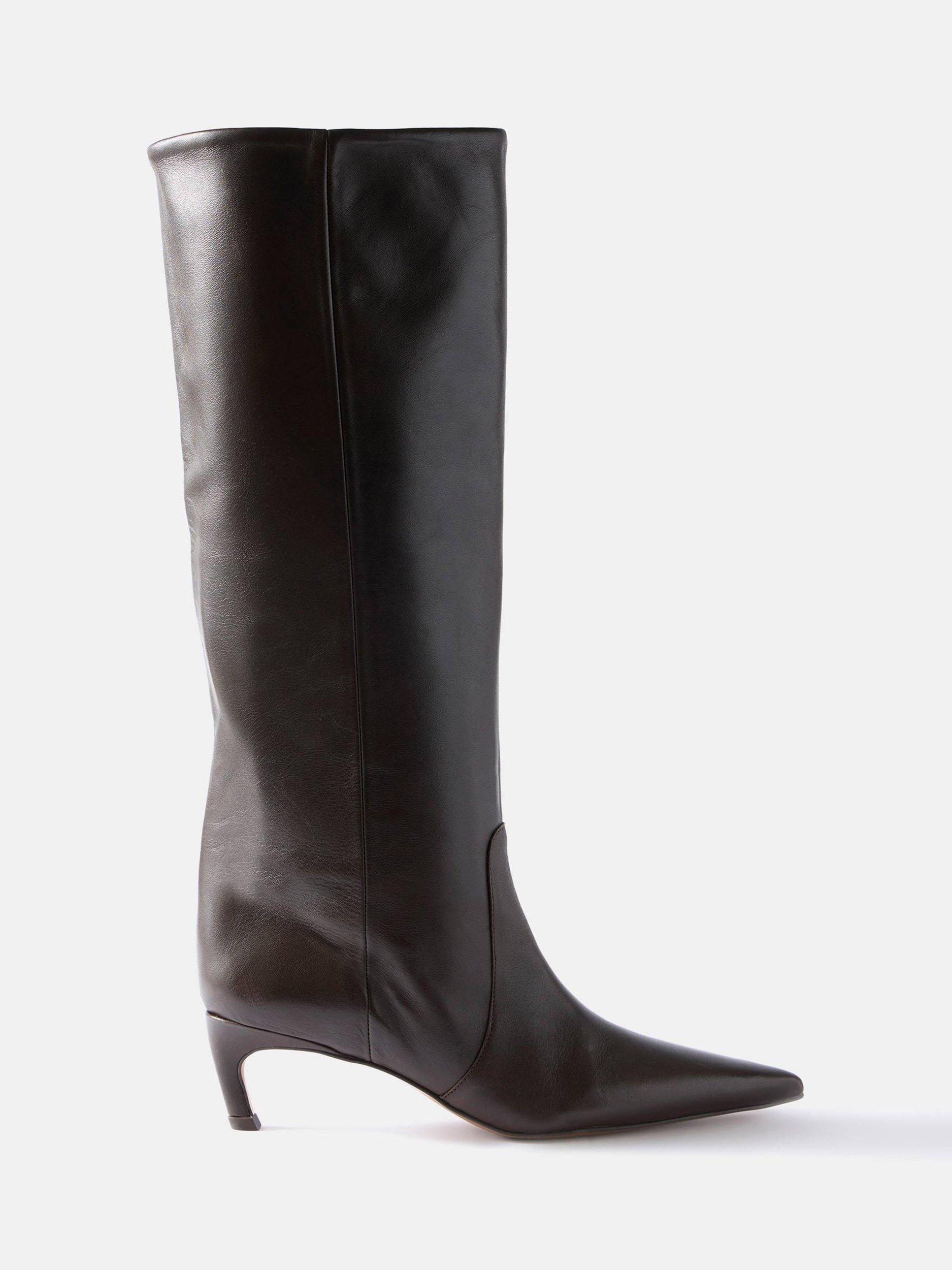 Product image 1 of 2, which shows Mint Velvet Leather Knee High Boots, Brown, 7