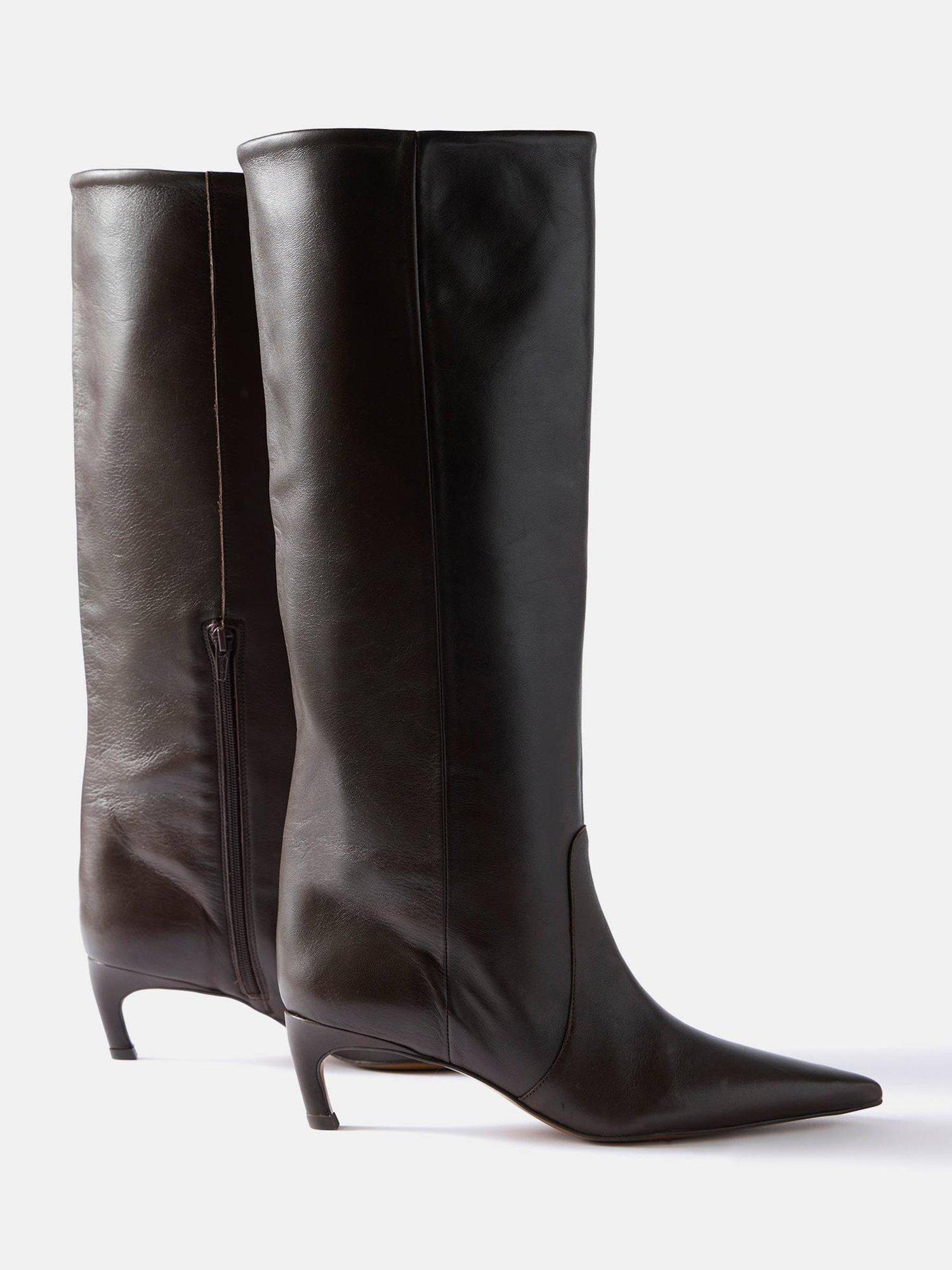 Product image 2 of 2, which shows Mint Velvet Leather Knee High Boots, Brown, 7