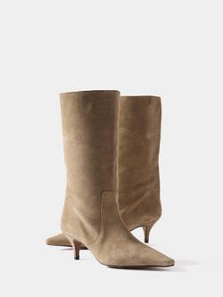 Mint Velvet Suede Calf Boots, Natural - view 2, Natural