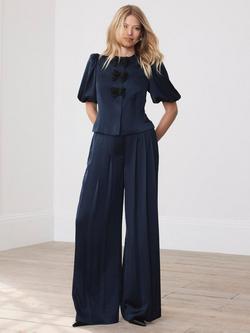 Mint Velvet Pleat Detail Wide Leg Trousers, Blue Navy