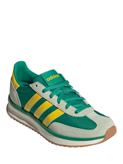 adidas Run 70s 2.0 Leather Blend Lace Up Trainers, Green/Multi - view 2, Green/Multi