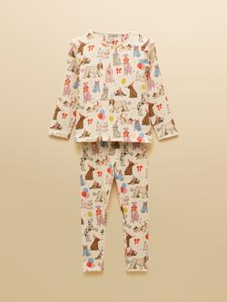 Joules Kids' Cotton Blend Dog Print Pyjama Set, Cream, Cream