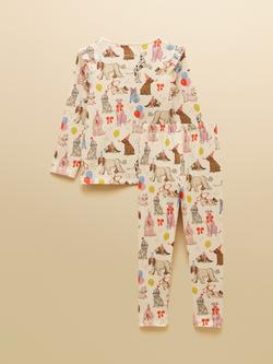 Joules Kids' Cotton Blend Dog Print Pyjama Set, Cream - view 2, Cream