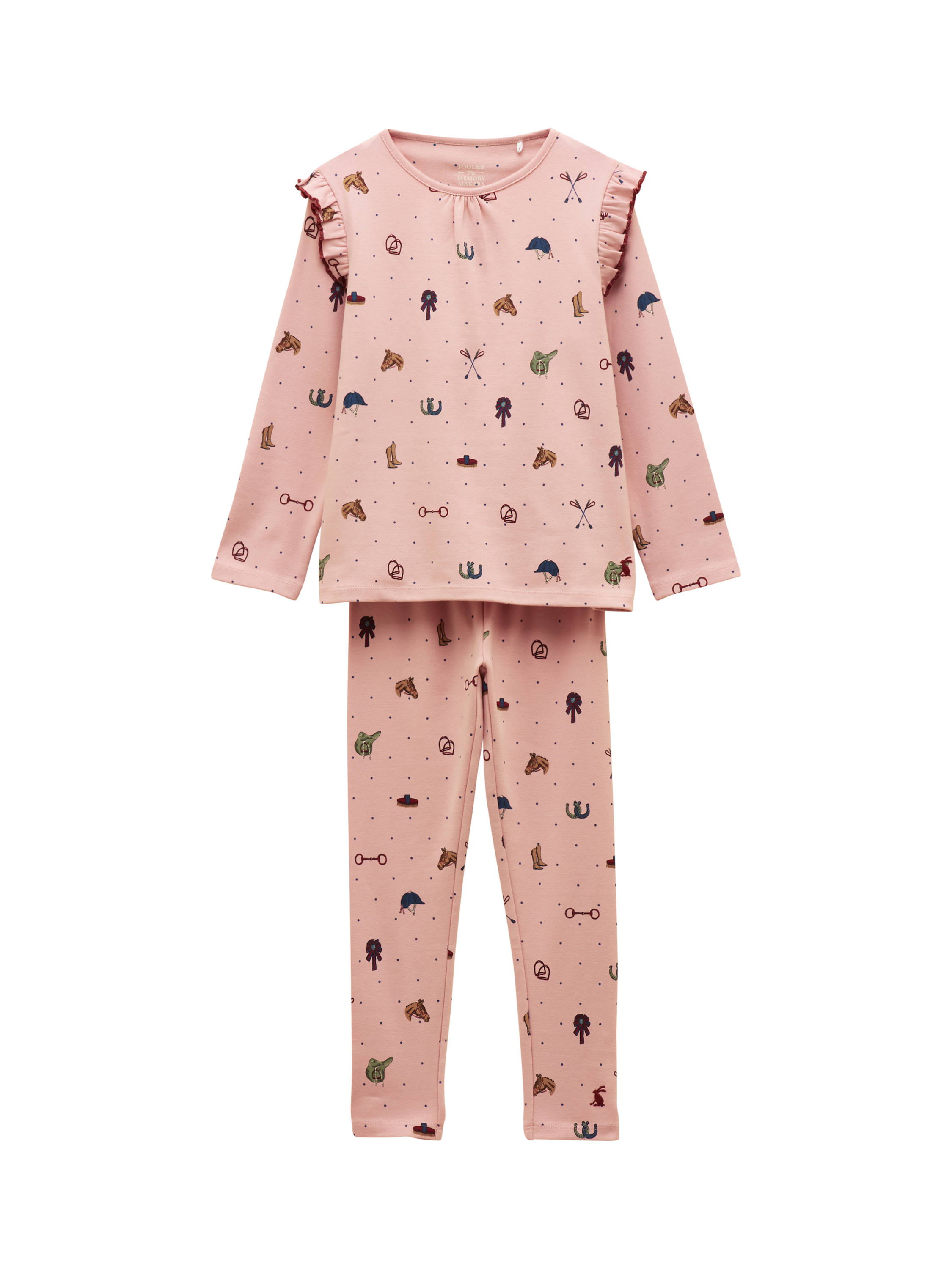 Product image 1 of 5, which shows Joules Kids' Cotton Blend Horse Pyjama Set, Pink, 1 years