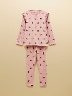 Joules Kids' Cotton Blend Horse Pyjama Set, Pink