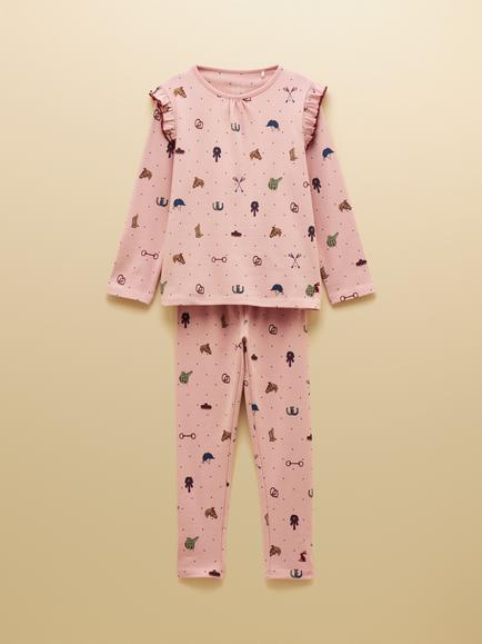 Joules Kids' Cotton Blend Horse Pyjama Set, Pink