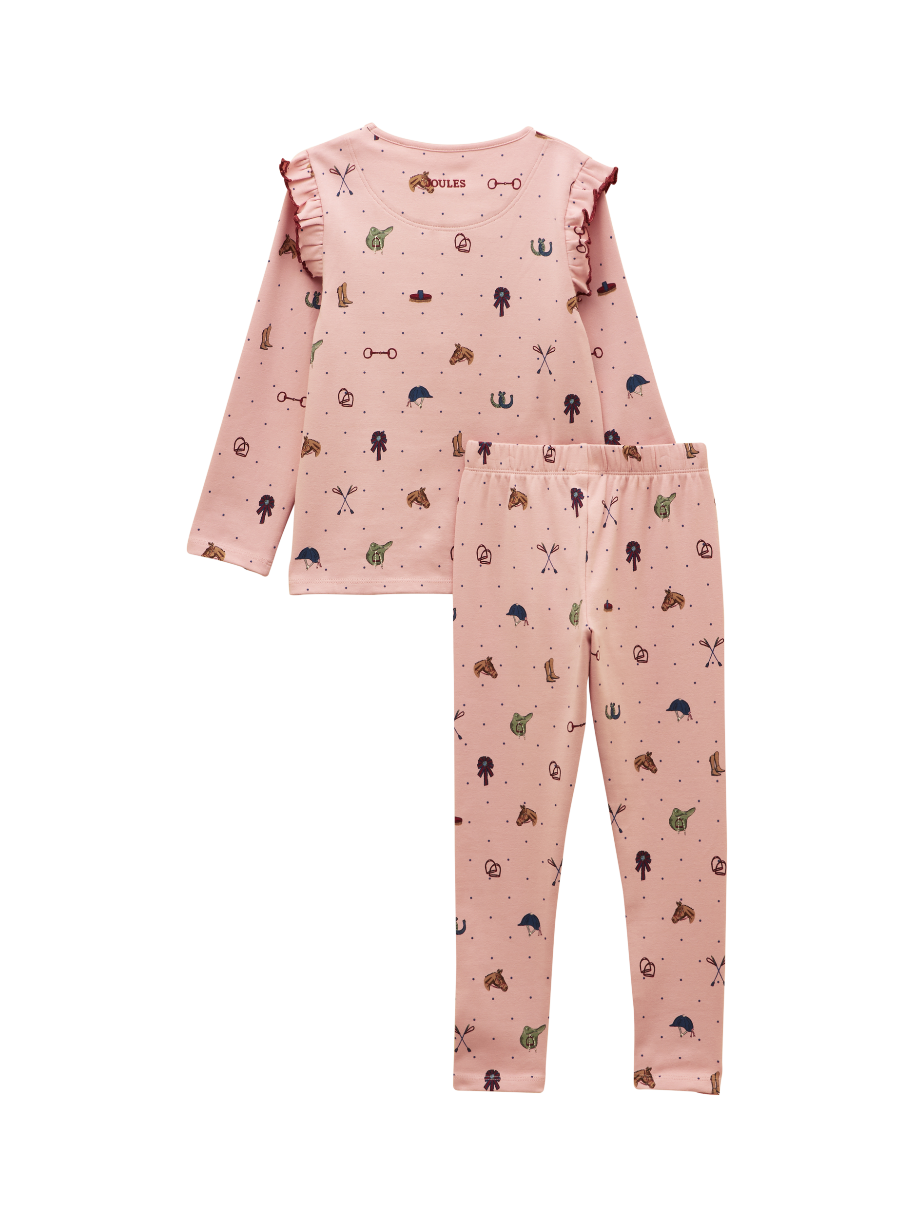Product image 2 of 5, which shows Joules Kids' Cotton Blend Horse Pyjama Set, Pink, 1 years