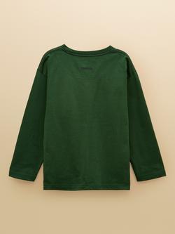 Joules Kids' Cotton Long Sleeve Dinosaur Top, Green - view 2, Green