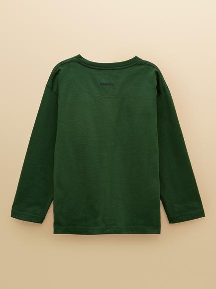 Joules Kids' Cotton Long Sleeve Dinosaur Top, Green - view 2, Green