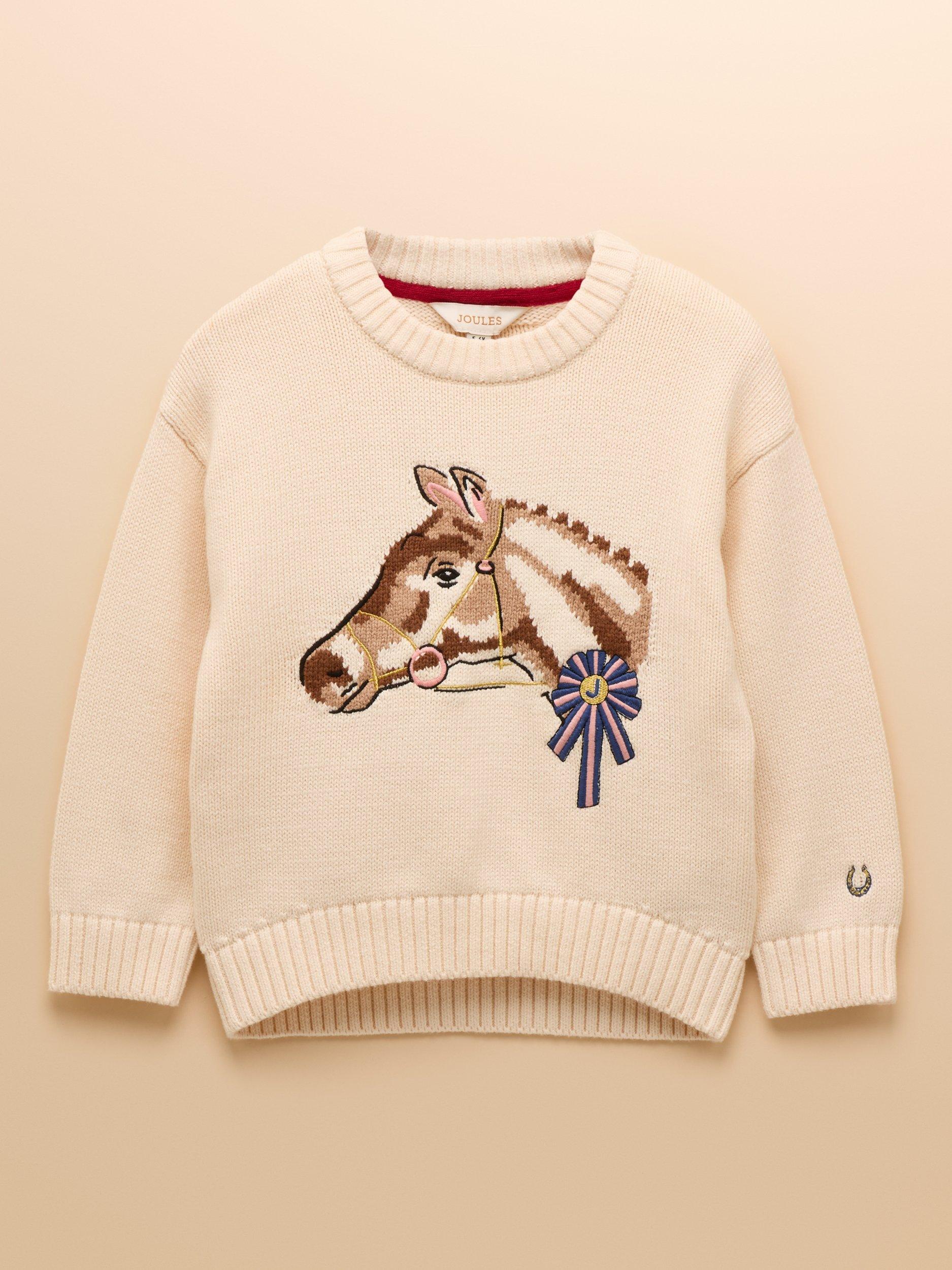 Joules Kids' Hattie Cotton Horse Jumper, Cream