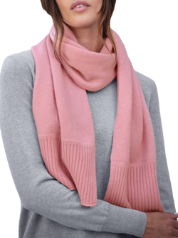 Pure Collection Ribbed Trim Pure Cashmere Scarf, Rose - view 2, Rose
